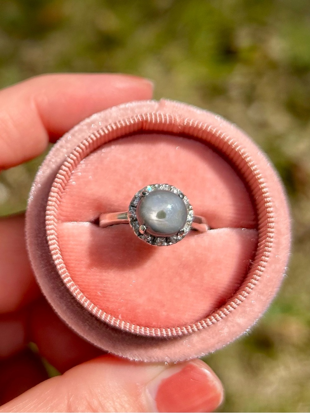 Black Star Sapphire with Diamond Halo - Sterling Silver Ring